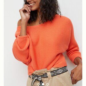 Anthropologie Kendall Cropped Ribbed Knit Orange Coral Sweater Small